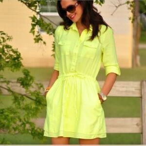 GAP Neon Light Green Shirt Dress 3/4 sleeve roll sleeve sz S Tall